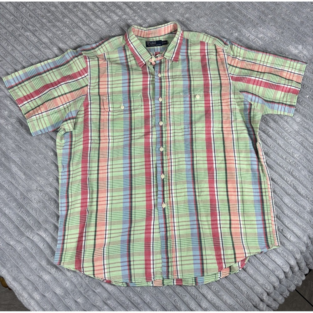 Polo Ralph Lauren Men's 2XL Button Up Linen Blend Short Sleeve VTG Single Stitch